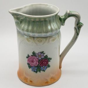 RWC Bavaria MCM White Porcelain Floral Orange Green Lusterware Pitcher or Vase